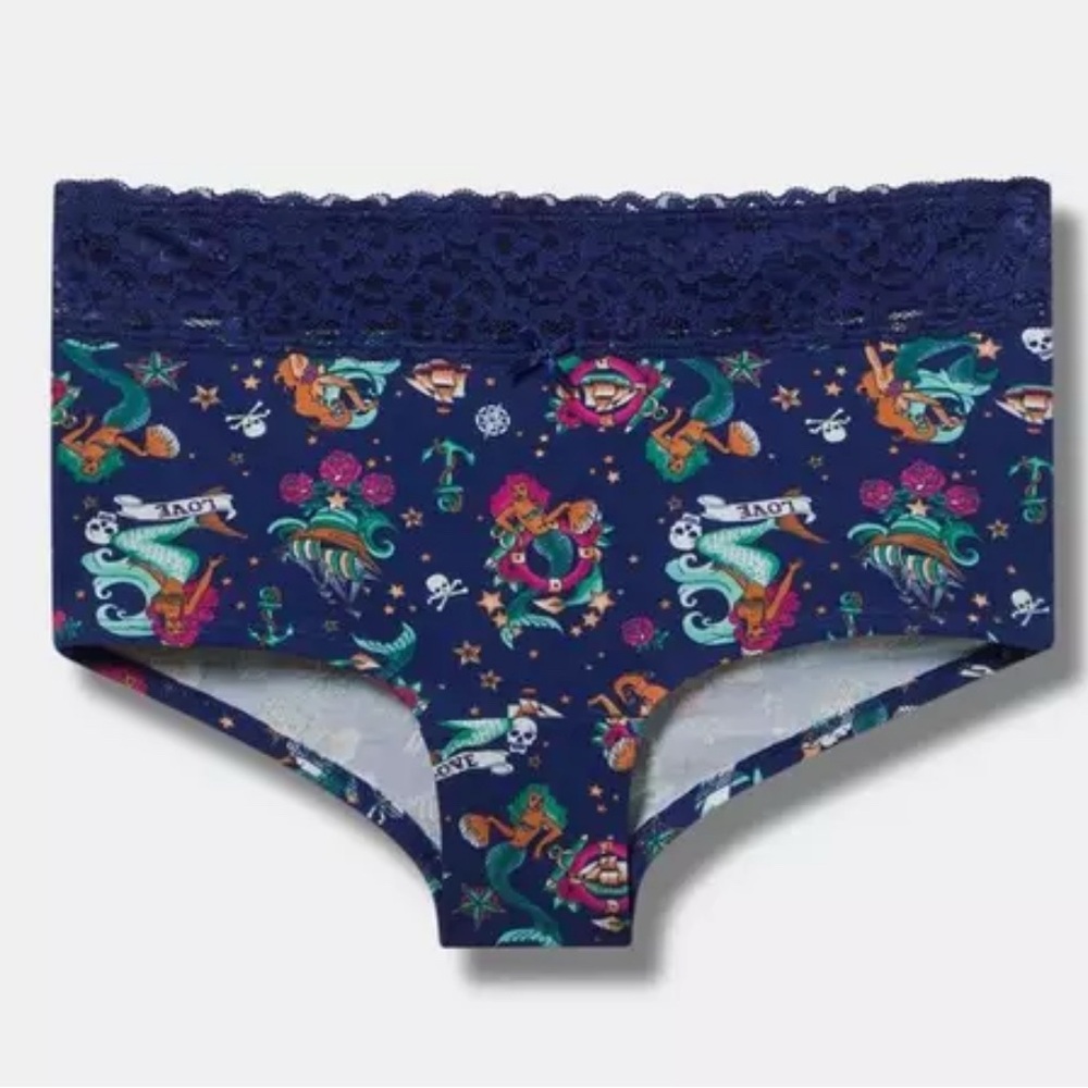 Cotton Mid-Rise Lace Trim Boyshort Panty